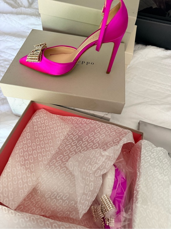 Dee Ocleppo Shoes - Hot Pink Satin Pointed-Toe Stiletto with Crystal Bow